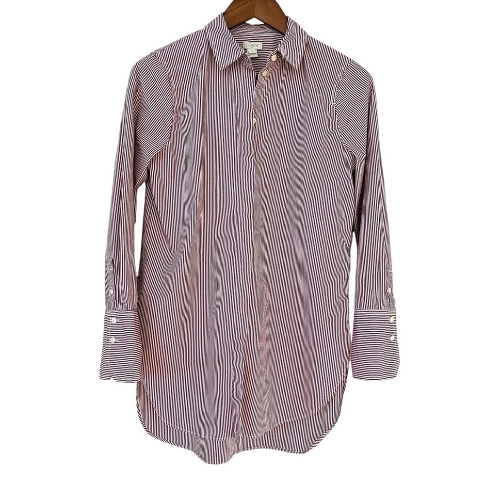 J. Crew Women's long Red and White Stripe Button-Down Shirt in S